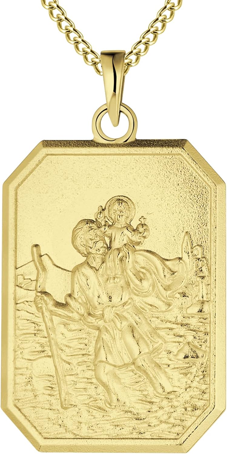 FJ St Christopher Necklace 925 Sterling Silver Religious Protection Pendant for Men Women