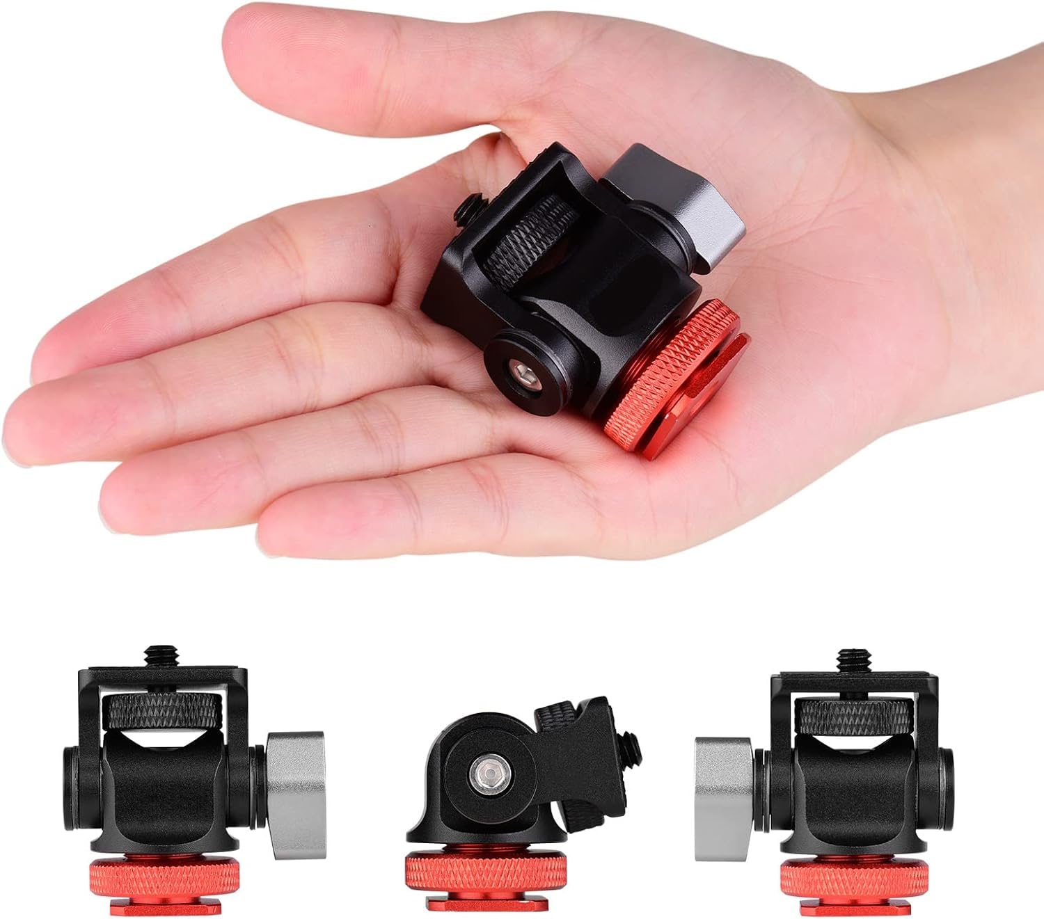Mini Ball Head, Andoer Camera Monitor Mount Mini Ball Head con Adaptador de Zapata fría para Monitor de luz de Video LED | Con adaptador de zapata fría de 1/4 pulgadas para monitor de luz de video LED
