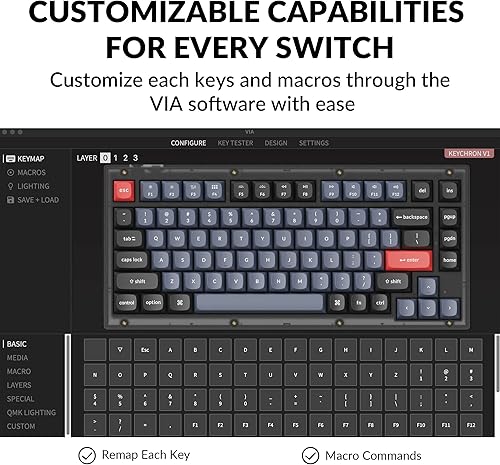 Miniatura 3 de Keychron V1 Teclado mecánico personalizado con cable, 75% de diseño QMKVIA macro programable con interruptor rojo Keychron K Pro intercambiable en