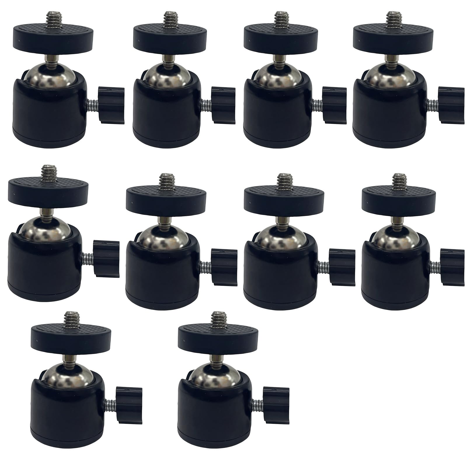 Universal 1/4" Swivel Mini Ball Head Tripod Mount, 360 Degree Rotating Adapter for DSLR Cameras, Tripods, Monopods, Black (10PACK)