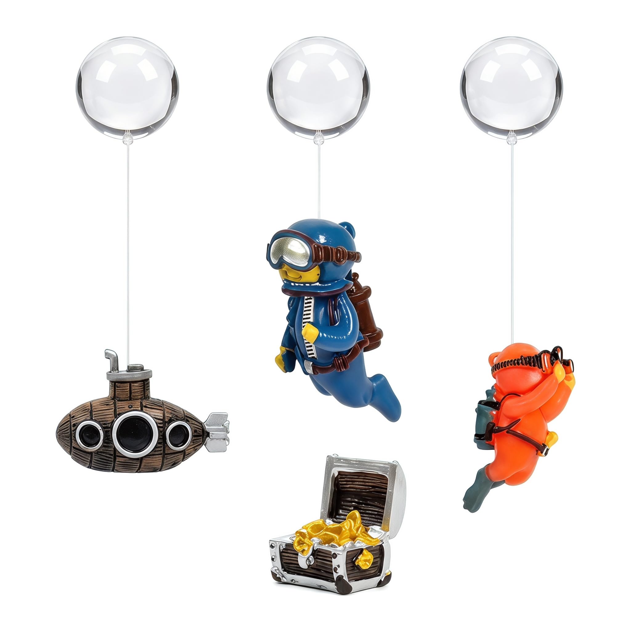 XIAOjnHONG 4 Pcs Fish Tank Decorations, Fish Tank Accessories Ornaments aquarium ornaments with Adjustable Balloons Cute Mini Floating Diver Aquarium Decorations for Aquariums