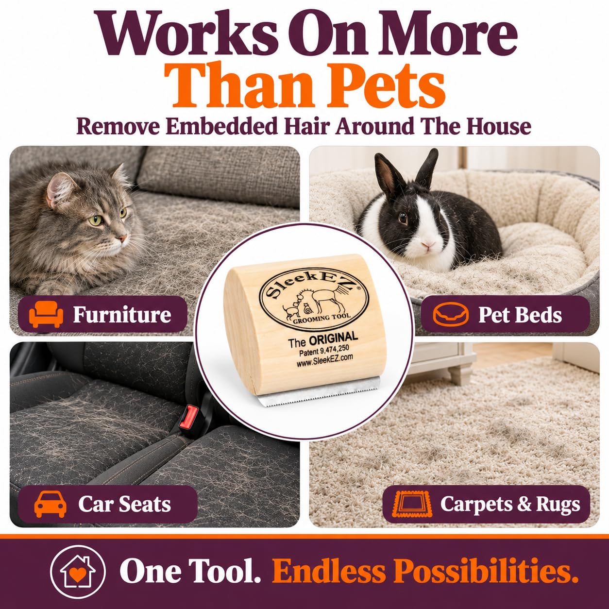 SleekEZ Cat Brush for Shedding - Deshedding Brush for Cats - Patented Grooming Tool for Removing Loose Fur, Undercoat & Hair - Made in USA - Works on Short, Medium & Long Coats view 5
