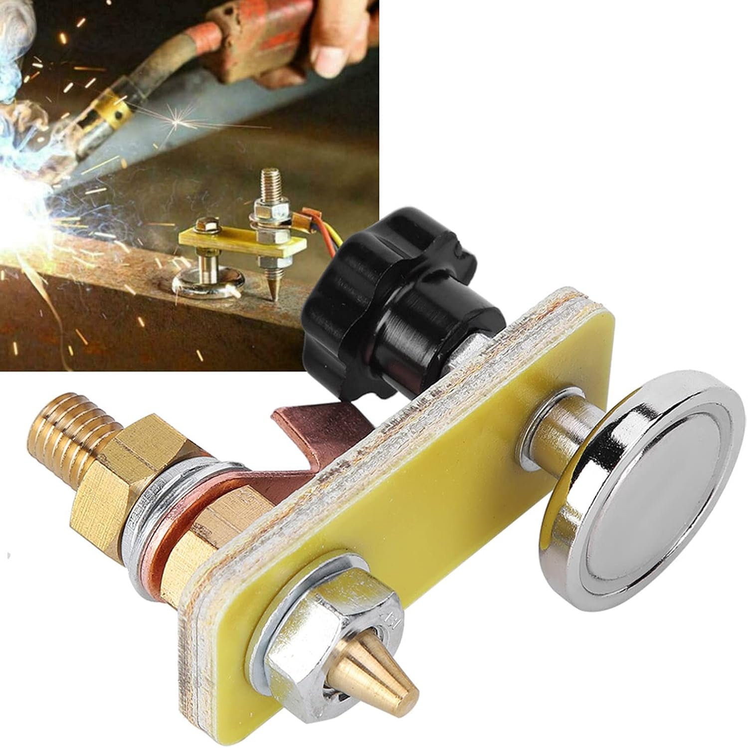 Eujgoov Magnetic Welding Ground Clamp, Welding Ground Clamp Single Head Welding Magnetic Head 0.2in Insulation Board Soldering Grounding Connector