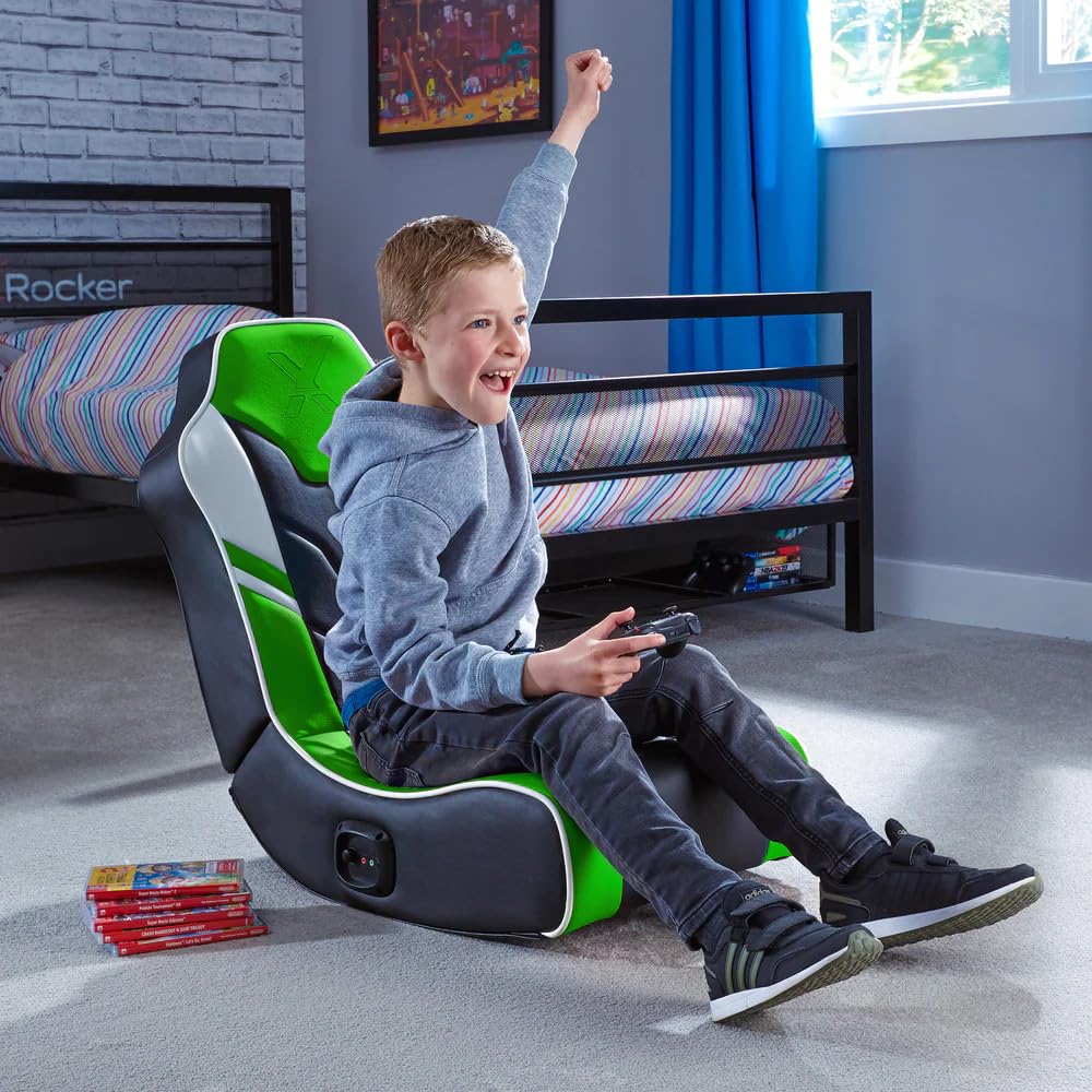 X Rocker Shadow 2.0 Floor Rocker Gaming Kinder Sessel mit 2.0 Audiosystem - Grün/Schwarz/Weiß