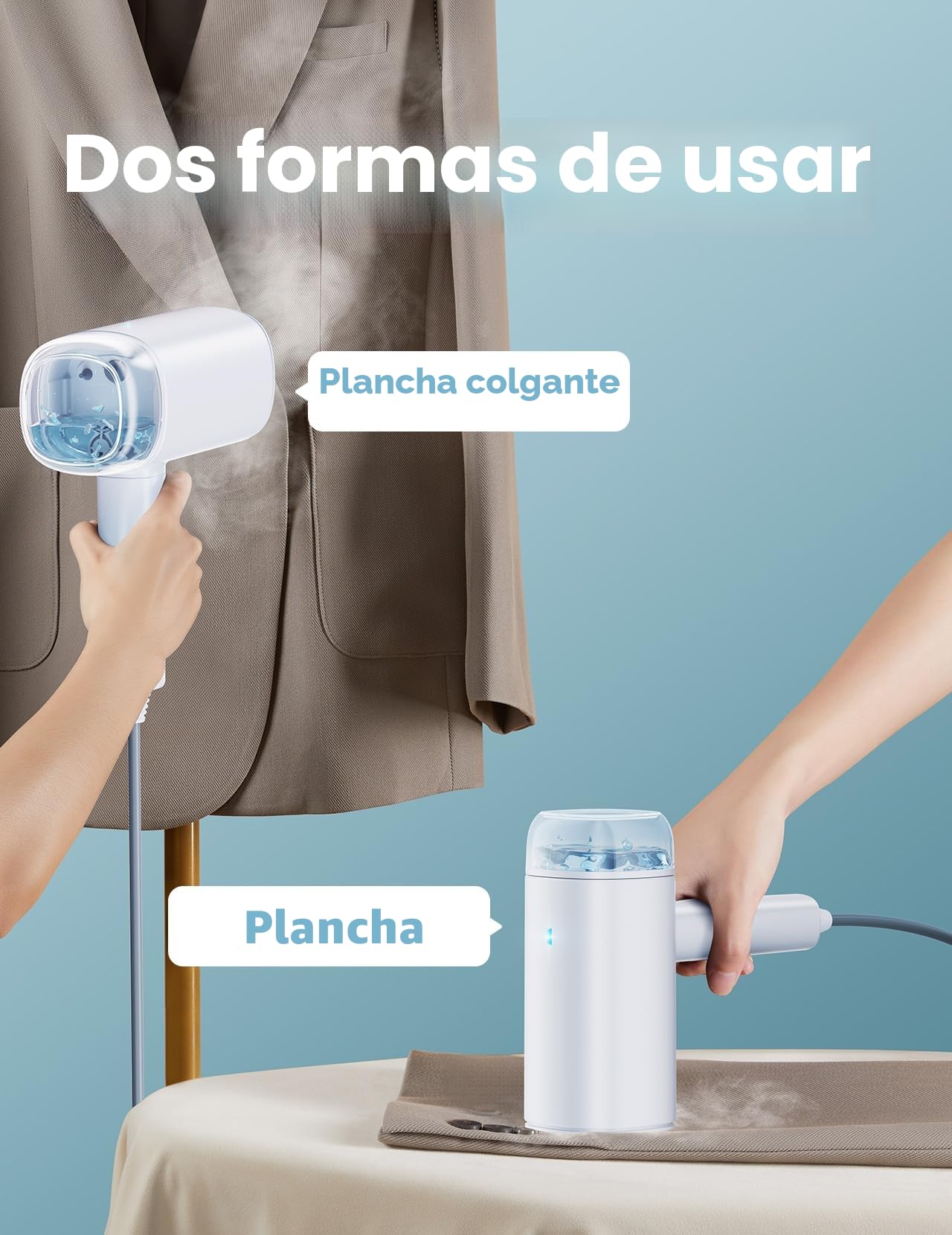 Vaporizador para ropa, plegable y portátil, de viaje, calentamiento rápido, 30 segundos, vaporizador de ropa, con depósito de agua grande de 170 ml, vaporizador de mano para el hogar y viajes
