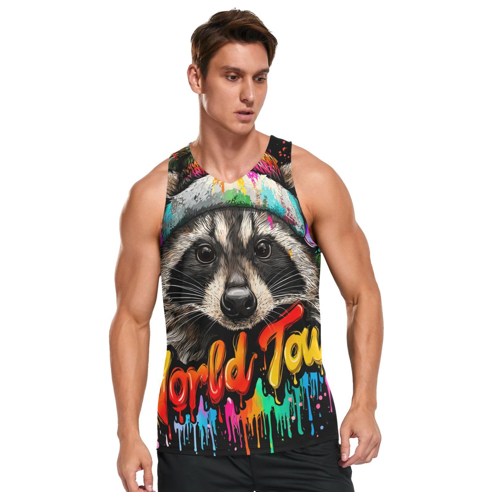Drip Raccoon Graffiti Dry-Fit Men's Athletic Tank Tops Men's Sleeveless Vest Sports Outdoor Breathable Outfit