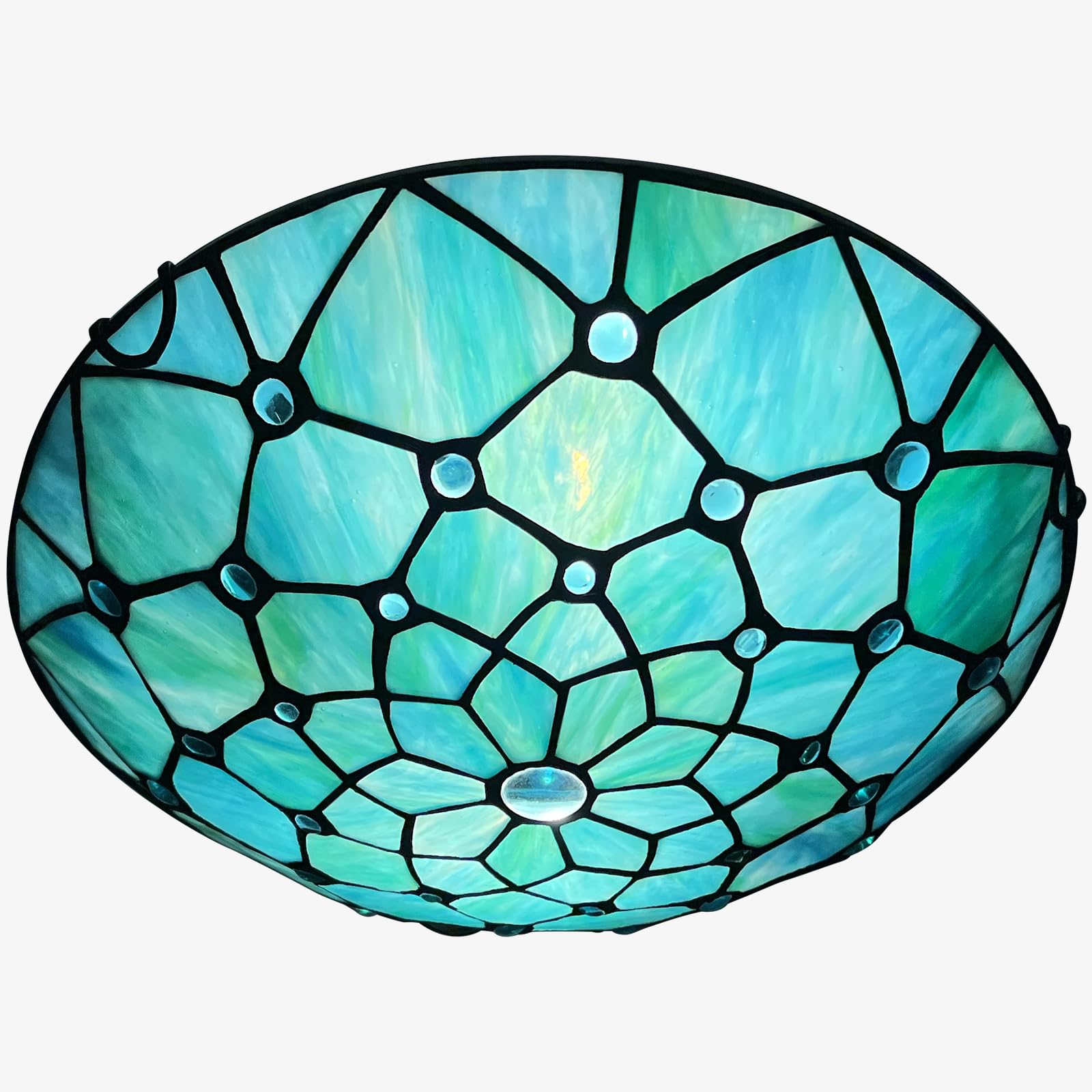 Tiffany Ceiling Lights, Stained Glass Ceiling Light 2-Lights 12 Inch Tiffany Flush Mount Ceiling Light for Bedroom Dining Living Room Entryway Foyer(Blue)