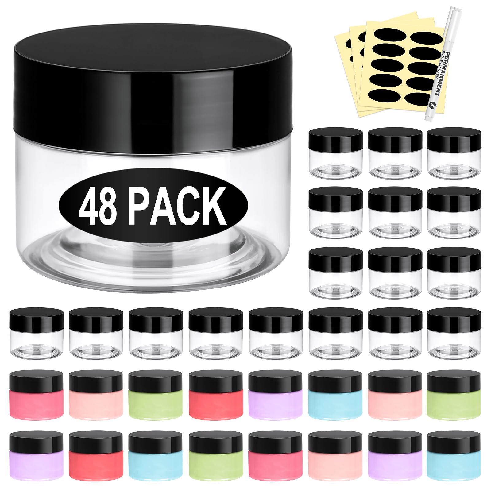 Amazon.com: Eupako 48 Pack Plastic Jars with Lids 2 OZ - Empty Clear ...