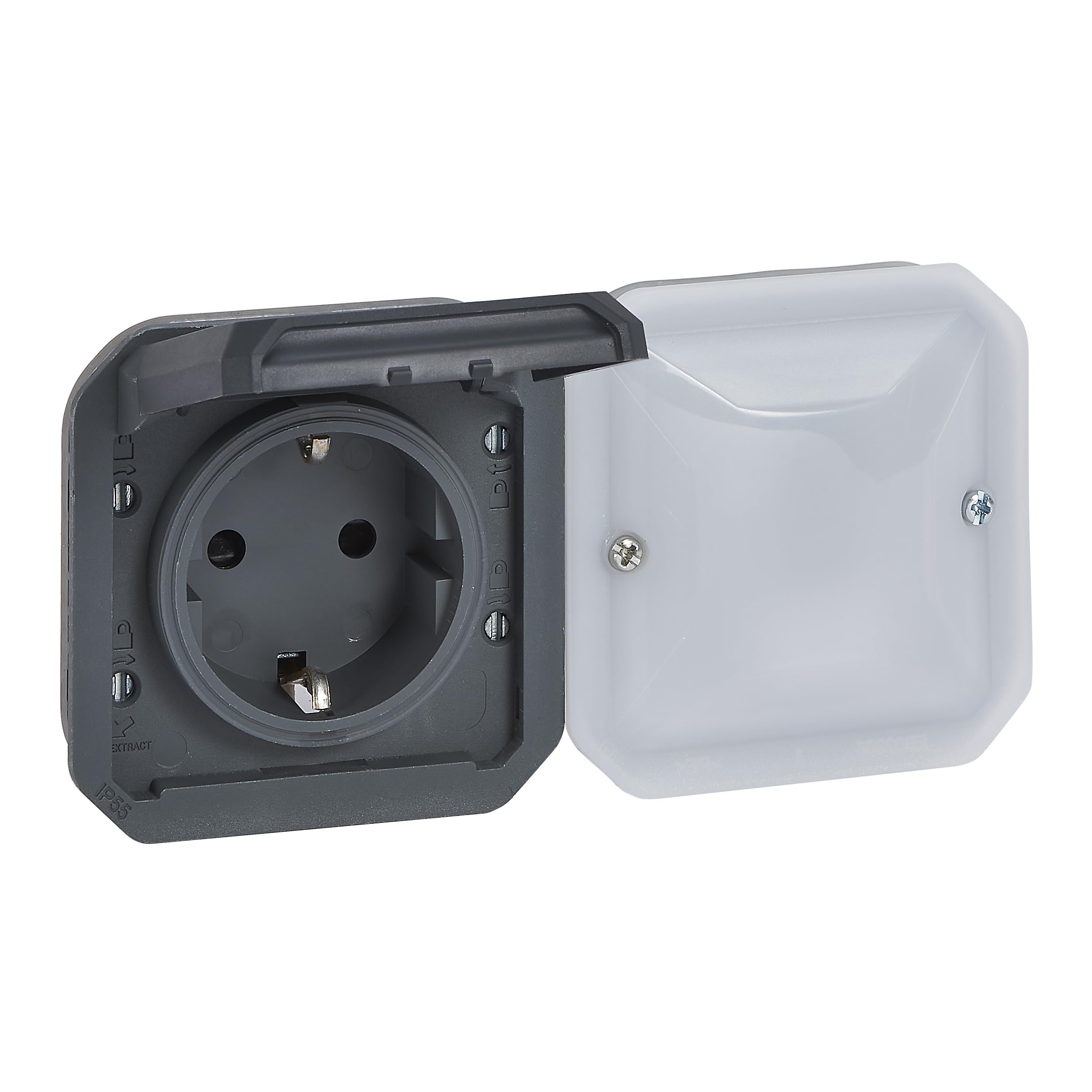 LEGRAND, Plexo New Connected-Feuchtraum-Steckdose, Smart-Home, Aufputz-Steckdose, Schuko-Standard, Home+Control-App, IP44 - IK07 staub- und schmutzbeständig, 16 A, 3680 W, Farbe: Anthrazit, 069897L