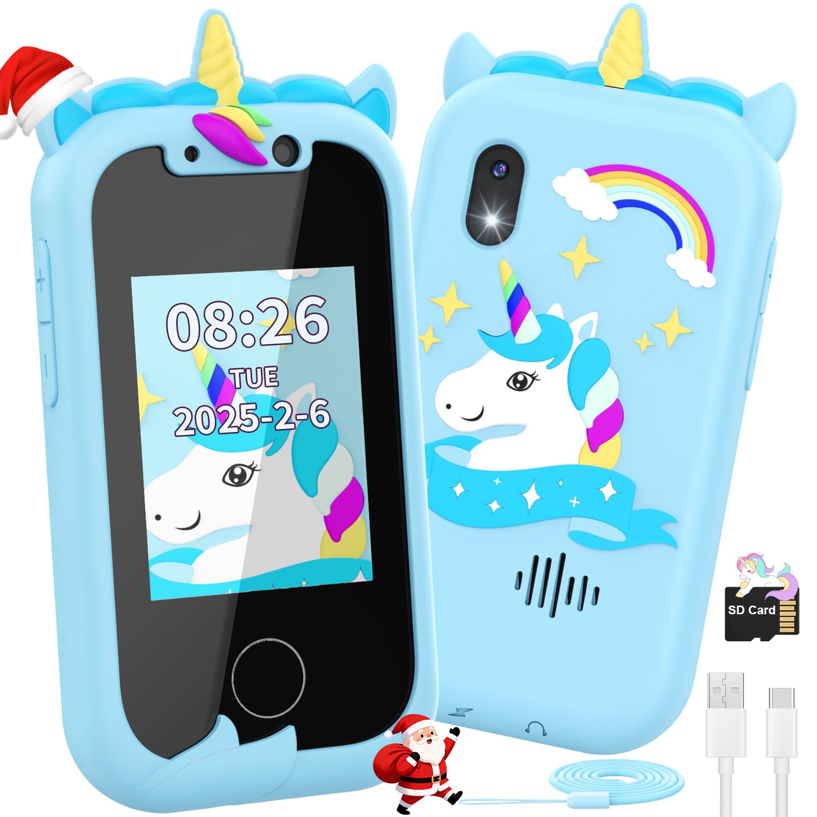 Ashfly Giocattoli per bambini per ragazze, unicorni, regali di Natale e compleanno per ragazze di 3, 4, 5, 6, 7, 8 anni, touchscreen da 2,4 pollici, smartphone con doppia fotocamera, lettore musicale