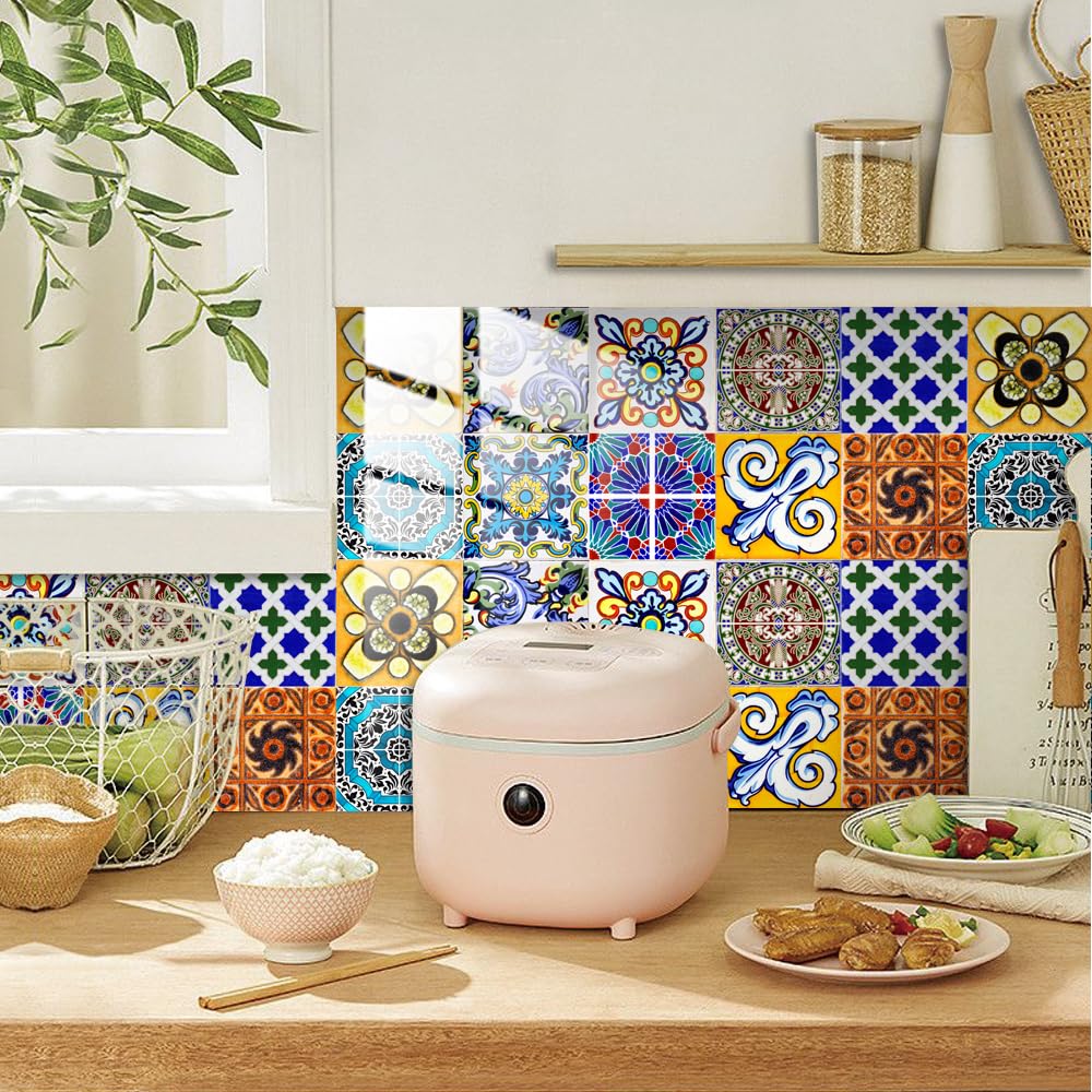 LMYSXAOZ Tile Stickers Blue Mandala Vinyl Waterproof Stick On Tiles,Self Adhesive Wall Tiles for Kitchen Bathroom, Oilproof Peel and Transfer Sticker 10 PC(20X20CM)