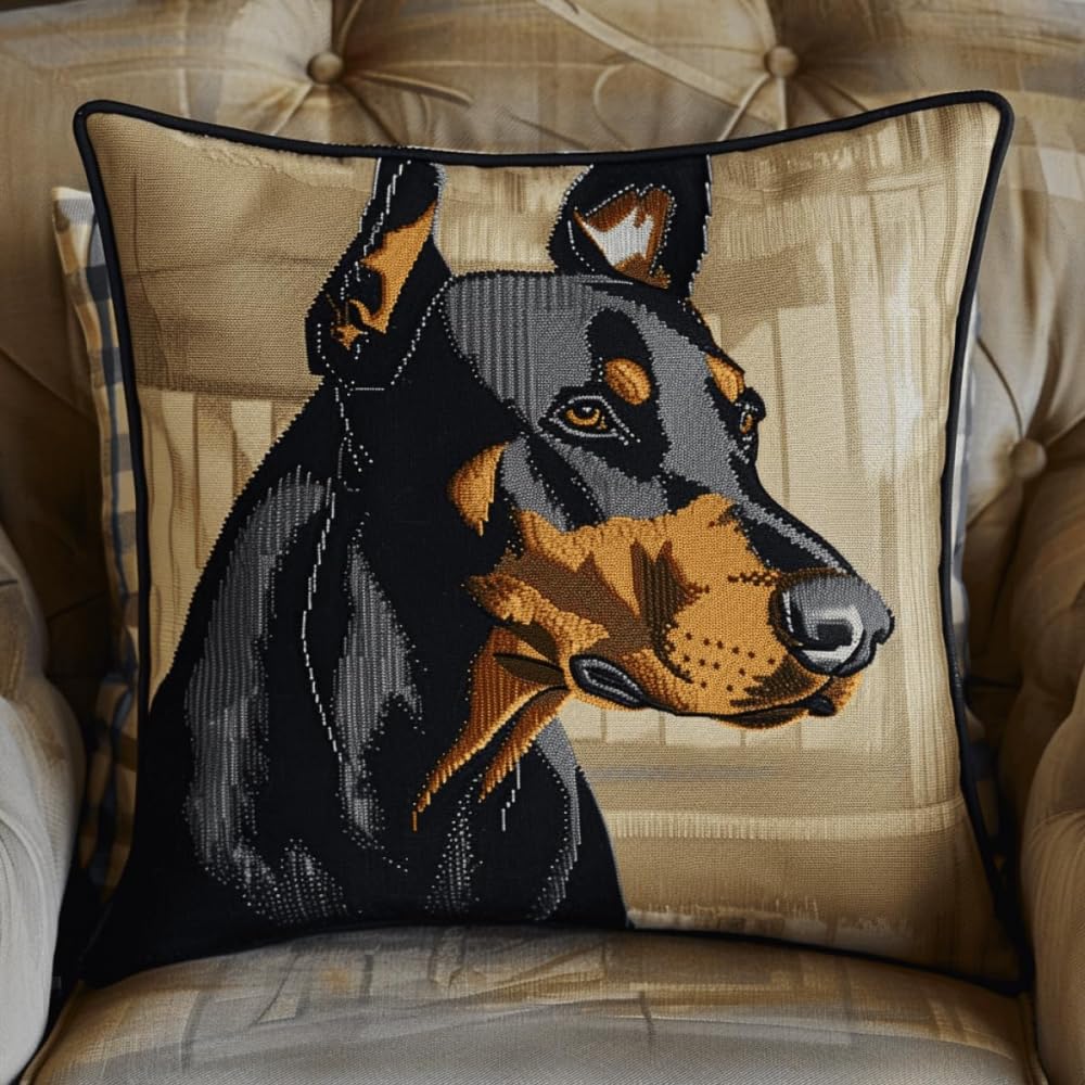 Kitquiver Fantasy Dog Latch Hook Cushion Kits Doberman Pinscher Animal Cross Stitch Pillowcase Making Kits,DIY Latch Hook Rug Kit Embroidery 17x17in