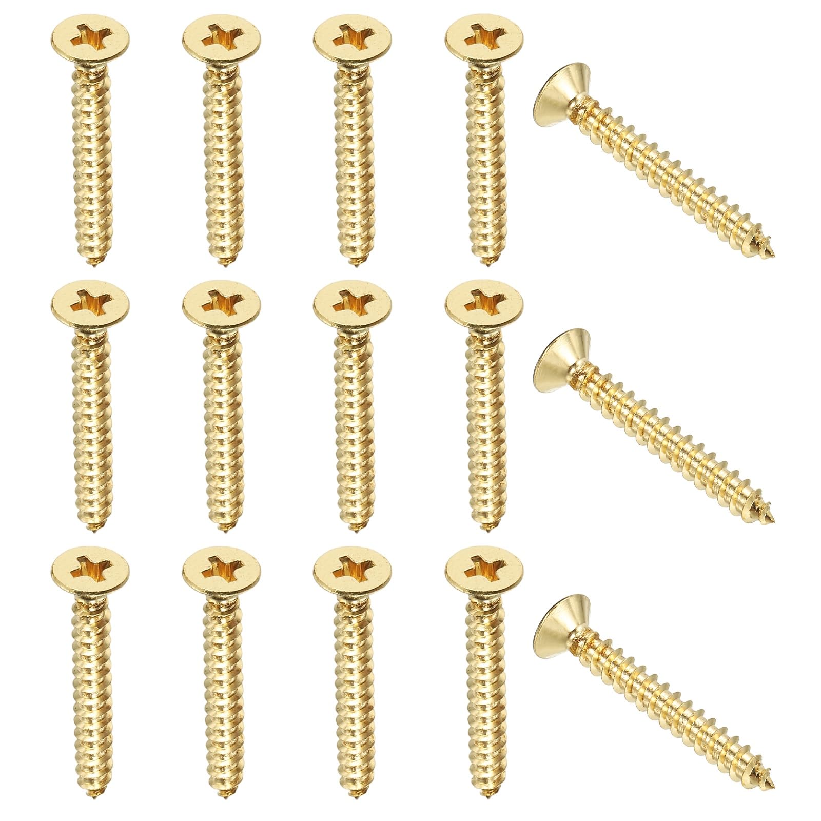 YELARXI Brass Wood Screws Self Tapping Screws, M4 x 30 mm Flat Cross Head Fit for Door Hinges Electronics Furniture (50 Pack, Gold Tone)