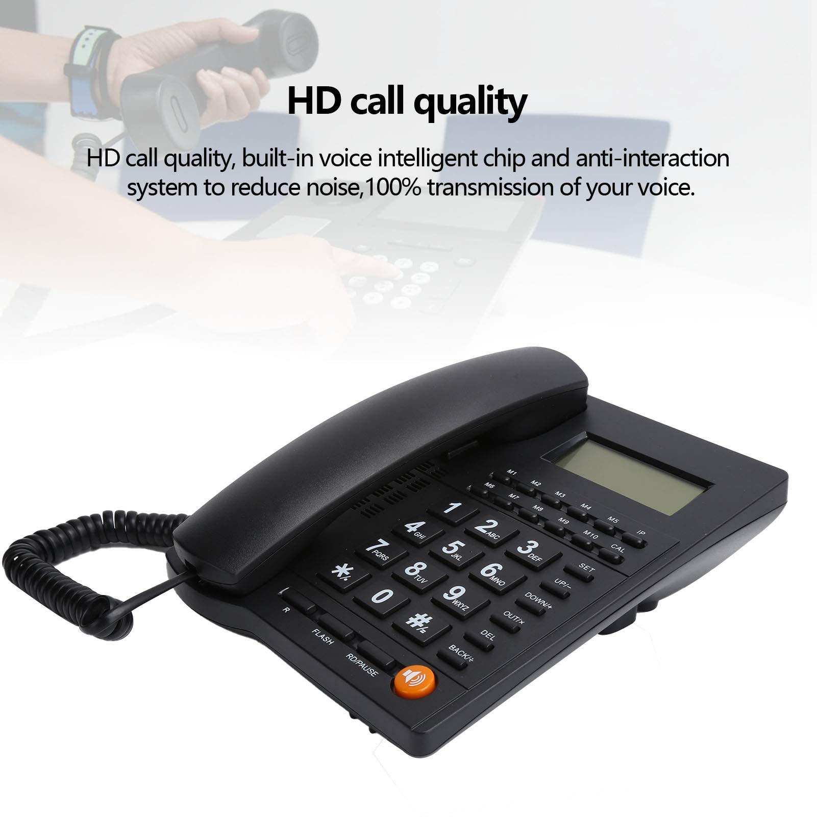 Schnurgebundenes Telefon, Kabelgebundenes Haustelefon, Telefon mit Großen Tasten für ältere Menschen, Anrufer ID-Anzeige/HD Anrufqualität (Rauschunterdrückung), Plug-and-Play. Schwarz