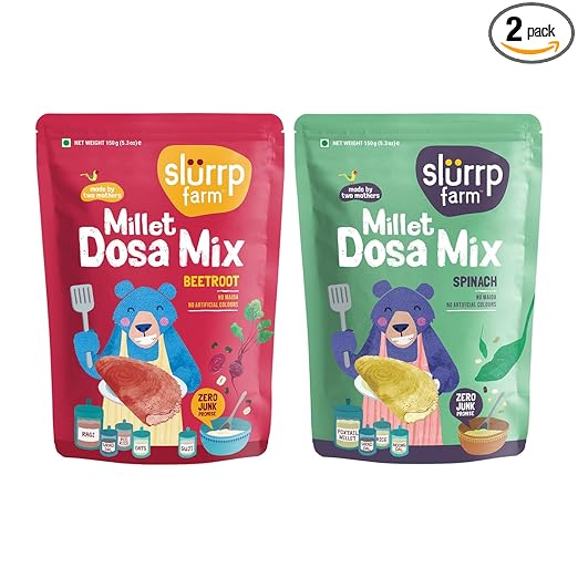 Slurrp Farm Millet Dosa Instant Mix, Supergrains Spinach And Beetroot, Natural And Healthy Food, 150g (Pack Of 2)