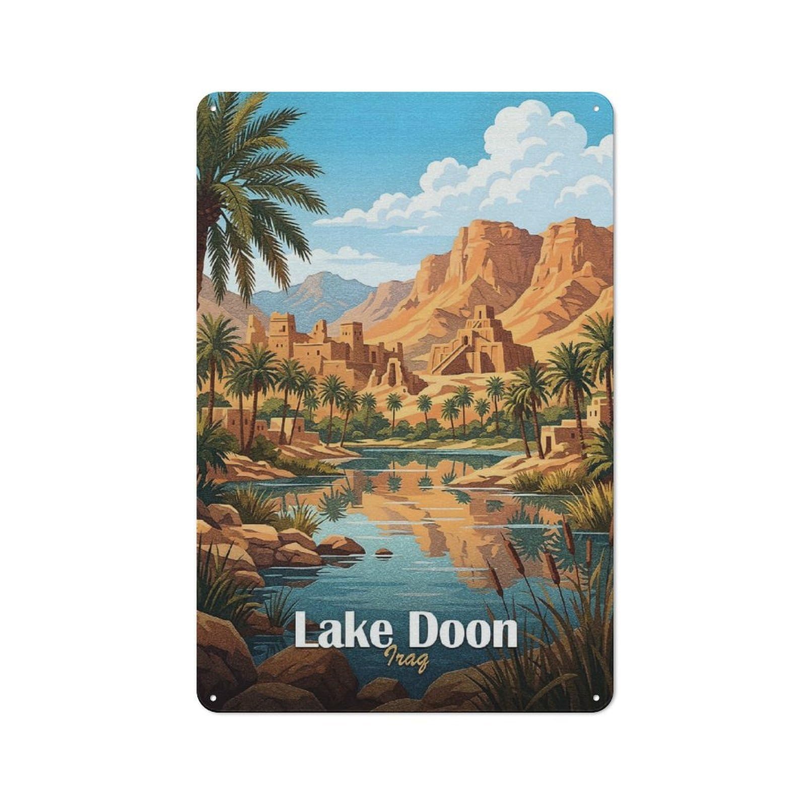 Junmoney Style-17 Rustic Lake Doon, Iraq Landscape Art Rustic Tin Sign 30X20cm, Porch Wall Decor For Greenhouse, Garden Room, Cafe Or Entryway