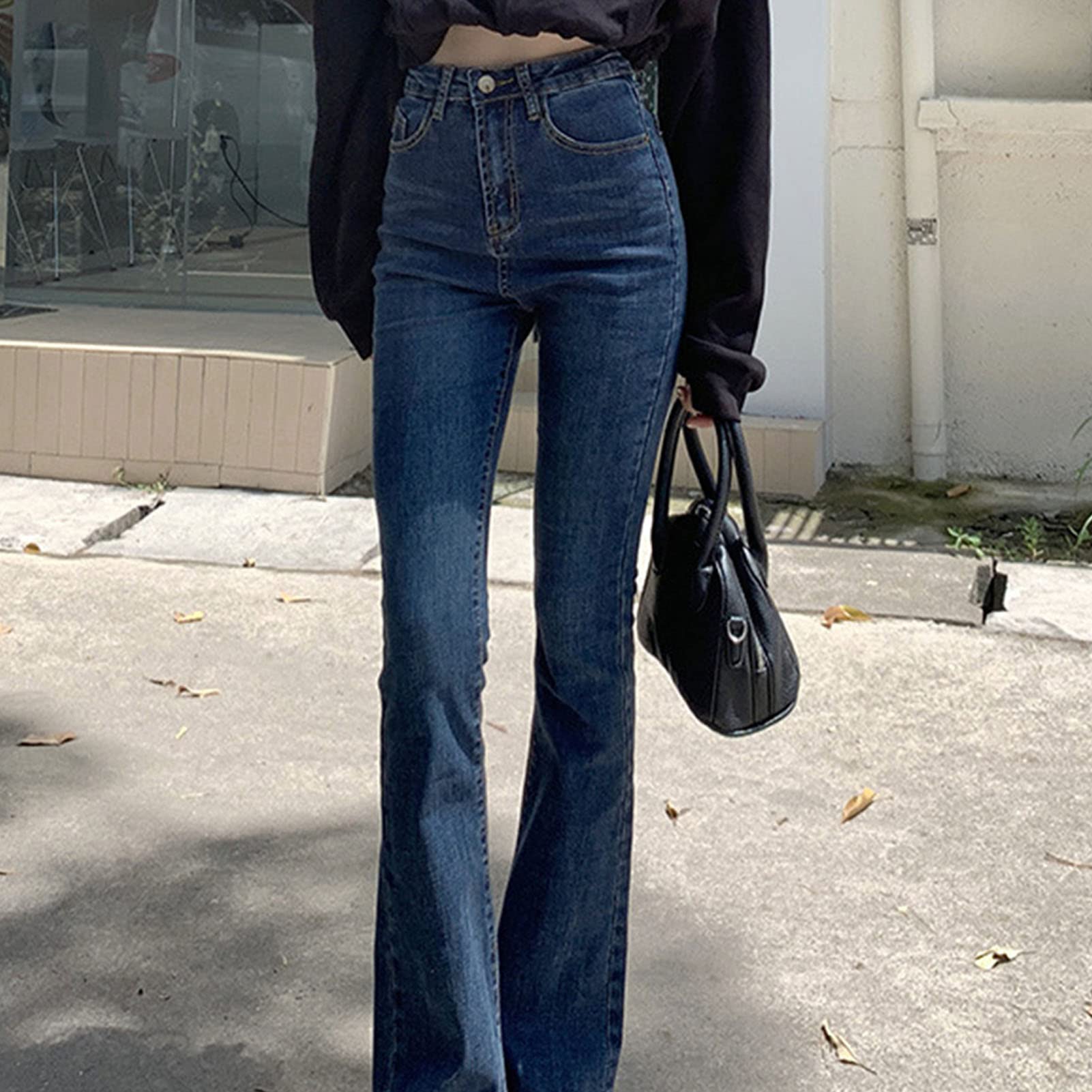 Women Vintage Stretch Flare Jeans High Waisted Skinny Bell Bottom Denim Pants Casual Slim Butt Lift Wide Leg Jean (Blue,X-Large)