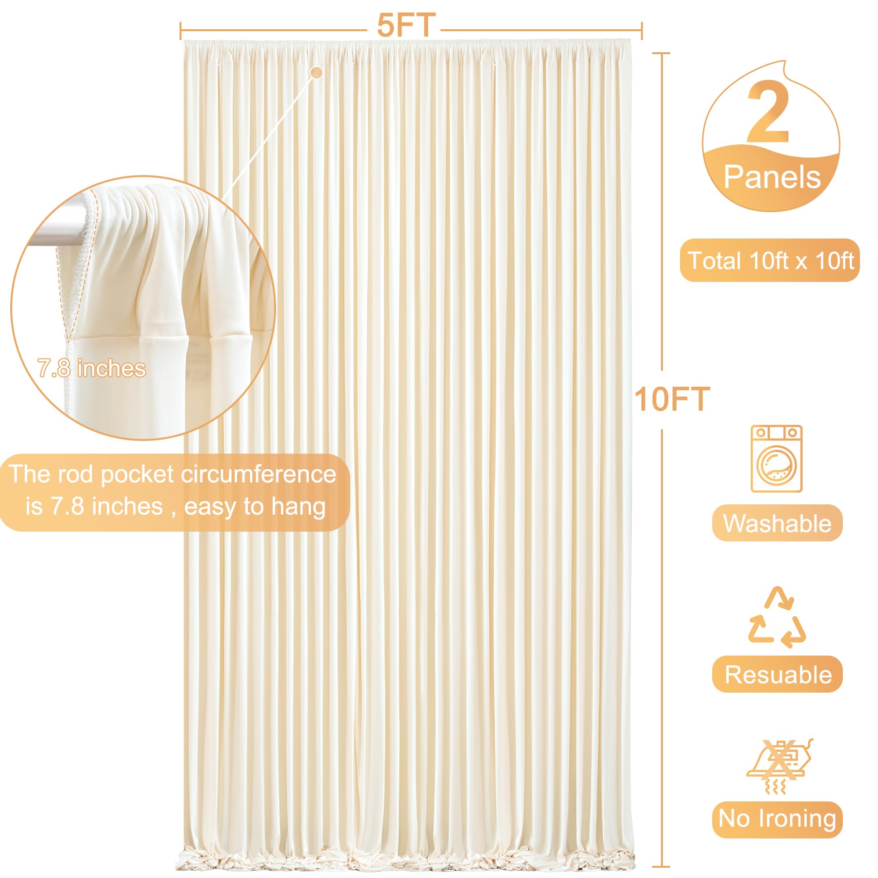 10x10 Champagne Backdrop Curtain for Parties Wedding Baby Shower Wrinkle Free Photo Curtains Backdrop Drapes Fabric Decoration for Bridal Shower 5ft x 10ft,2 Panels — view 5