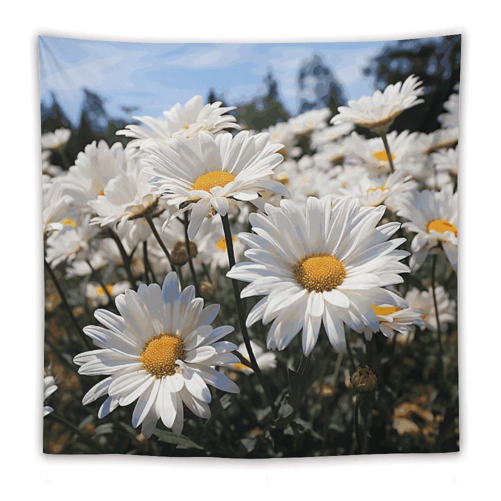 LDGSUPH Wild White Daisies Tapestry Wall Hanging Decor Anti-fading Aesthetic Wall Tapestries Fashion Wall Blanket Decor Modern Wall Art Tapestry for Bedroom Home Decor 60"x60"