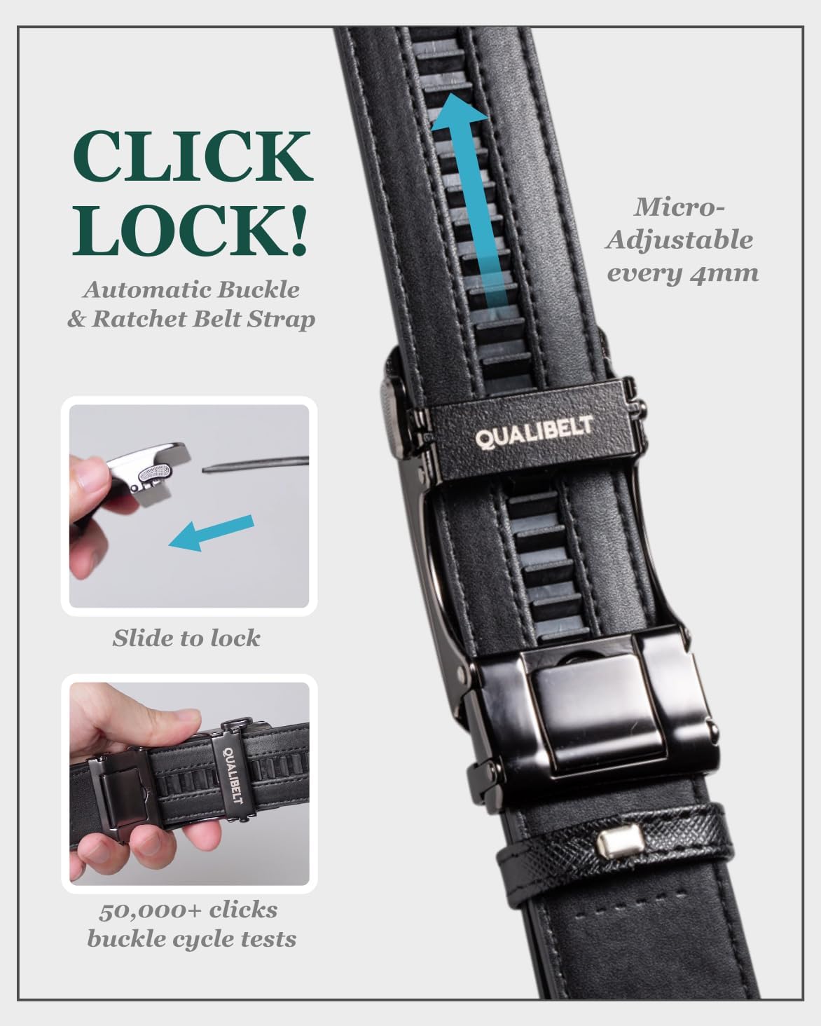 Ratchet Belt for Big and Tall Men – Adjustable to 60", Plus Size Leather Dress Belt Slide Buckle, 1.38" No Holes - Image 3