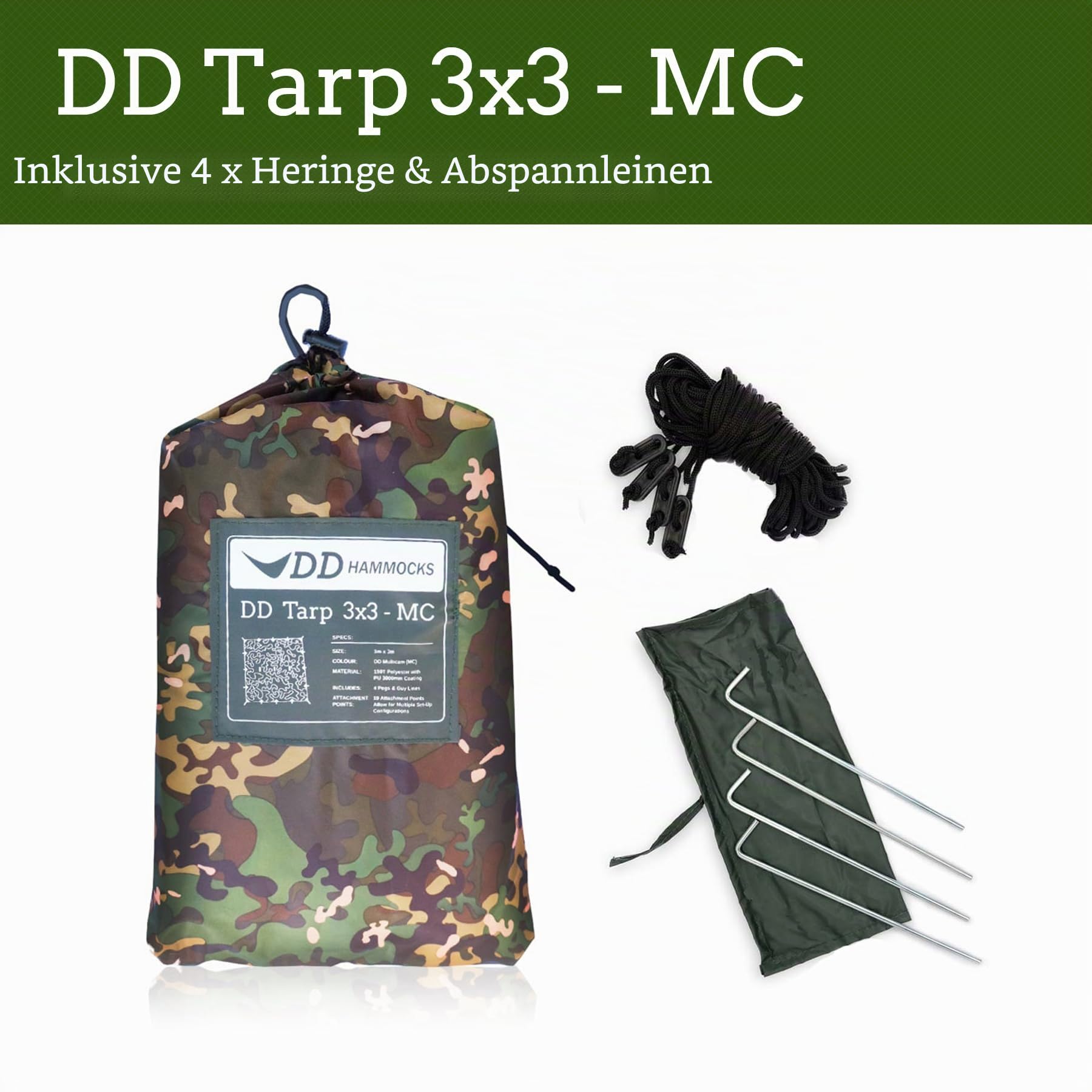 DD Hammocks DD Tarp 3x3 MC Camouflage-Plane für Hängematte Camping