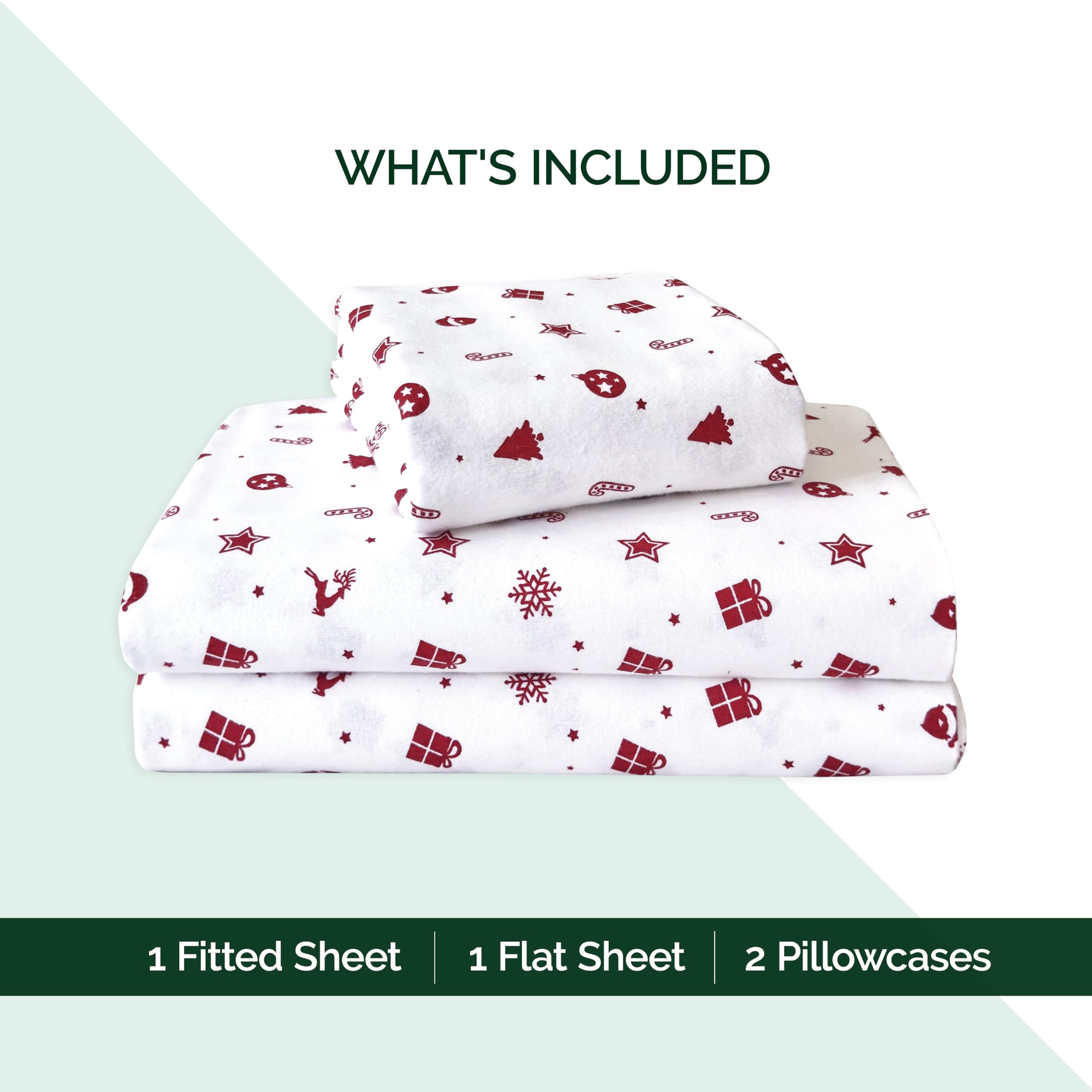 Elegant Comfort - Juego de sábanas ultrasuaves de Franela de 100% algodón Turco prémium, 4 Piezas, diseño navideño, cálidas y acogedoras, sábana Bajera Profunda, tamaño de Matrimonio, Estrellas Rojas