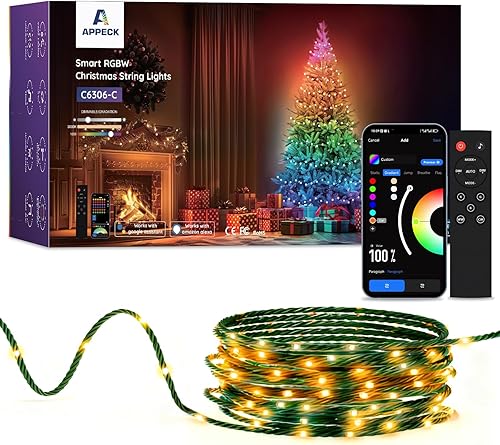 Miniatura 1 de APPECK Guirnalda de luces de Navidad, 134 pies, 400 luces LED para exteriores, 111 modos de escena, luces inteligentes RGBW que cambian de color con