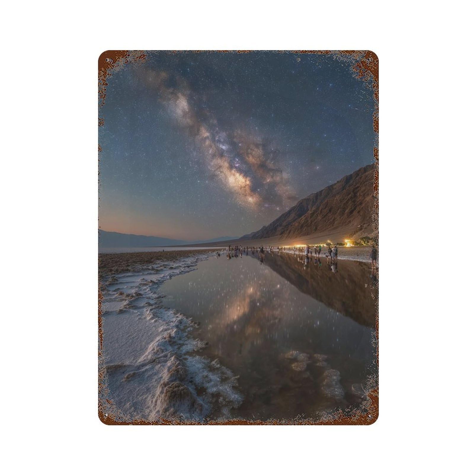 Rust Effect Milky Way Reflection in Death Valley Rustic Tin Plaque 15.7"x11.8", Classic Wall Plaque for Shed, Workshop And Garage Wall Decor