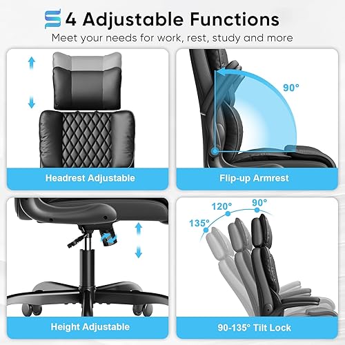 Miniatura 5 de Sytas Silla ergonómica de oficina ejecutiva con reposacabezas ajustable, silla de escritorio de piel sintética, silla giratoria de respaldo alto