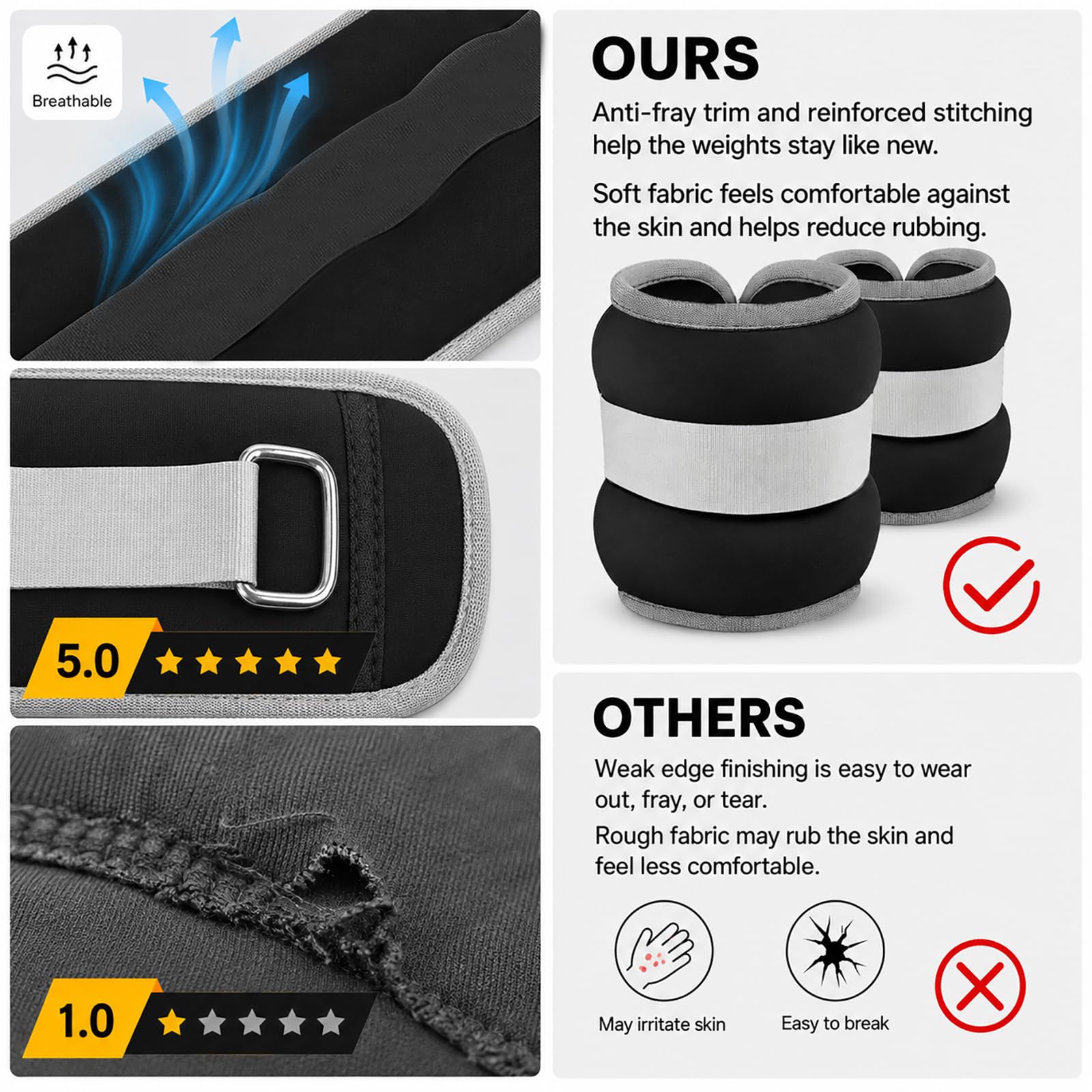 1 paire de manchettes lestées pour poignets, chevilles, chevilles, chevilles et poignets pour fitness, course, gymnastique, yoga, danse