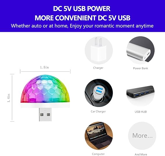 USB Mini Disko Işığı, 4 Paket, Parti Işıkları, Top Sesle Etkinleştirilen Strobe, USB Parti Işığı DJ LED Lambalar, Ev Odası Parti Doğum Günü DJ Bar Karaoke Noel Düğün Şovu için