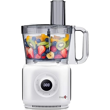 Magiccos Food Processor, 14 Cup Digital Food Chopper, With 7 Chopping Kneading Shredding Slicing and Mashing Blades,7 Variable Speeds Plus Pulse, 1000Watt, Pear White Coating