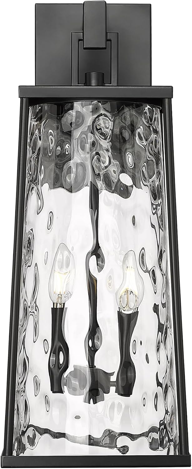 ML Lighting | Dutton Collection | 10602-PBK | 2 Light Outdoor Wall Sconce in Powder Coated Black with Textured Glass Shade | Perfect for Walkways, Porches, Backyards, Patios, and Driveways