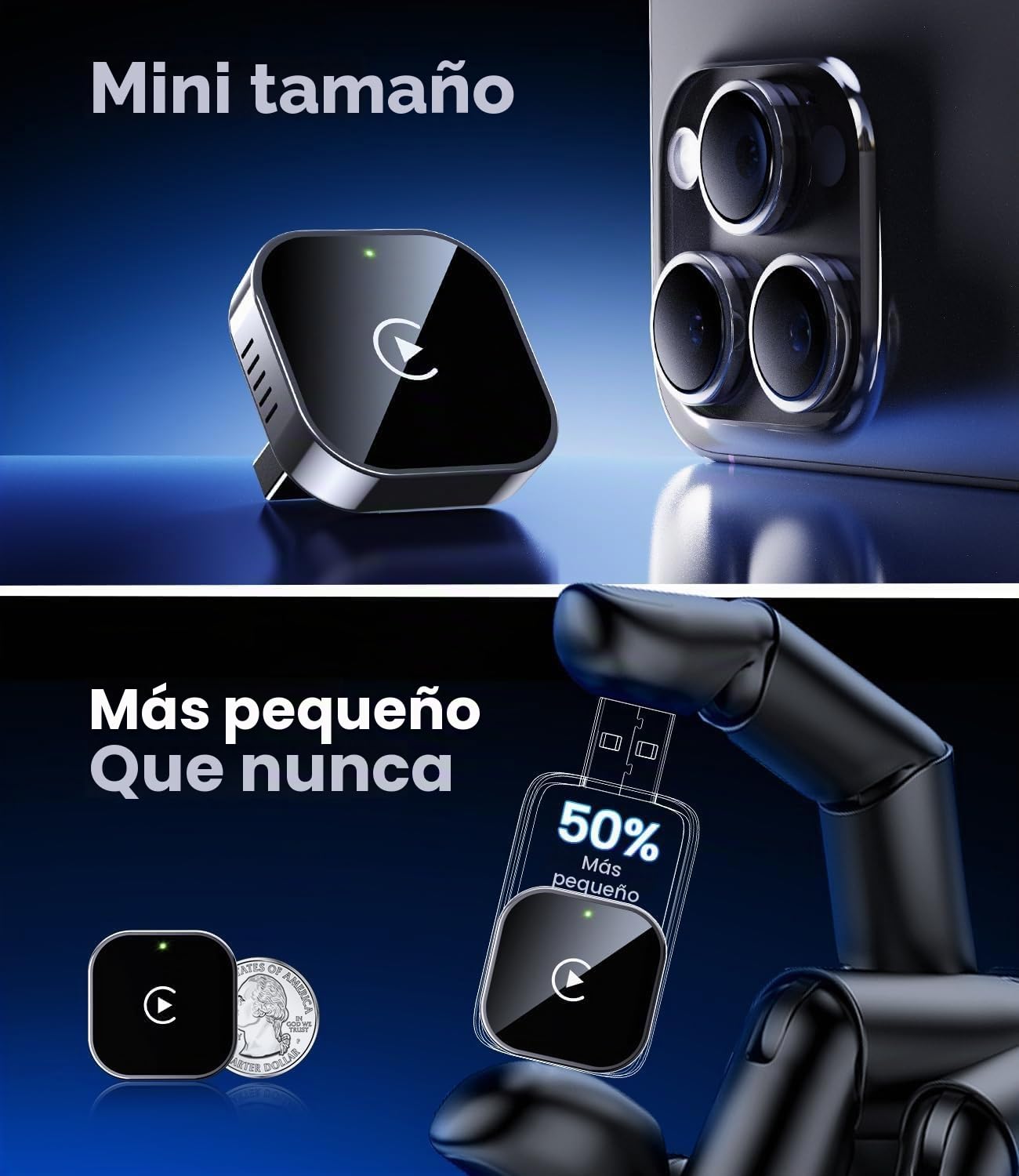 MZU Adaptador inalámbrico CarPlay para iPhone – Actualización a CarPlay inalámbrico, Plug & Play, USB/Type-C, Mini y estable adaptador inalámbrico Car Play compatible con Apple iOS 10+ y coches con