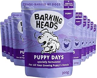 Barking Heads Wet Dog Food for Puppies - Puppy Days - 85% Natural, Grass-Fed Chicken with No Artificial Flavours, Grain-Free Recipe with Added Vitamins and Minerals (10 x 300 g) product image