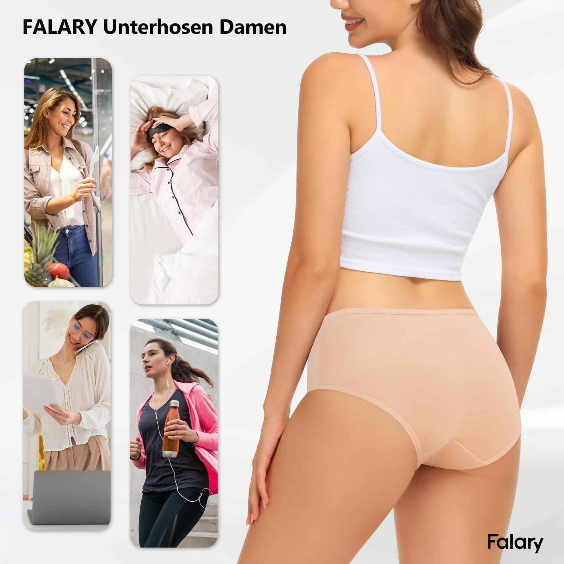 FALARY Mutande Donna 6 Pezzi, realizzate in Cotone Traspirante, a Vita Media e Stile Hipster. Intimo Comodo e Morbido per Donne.