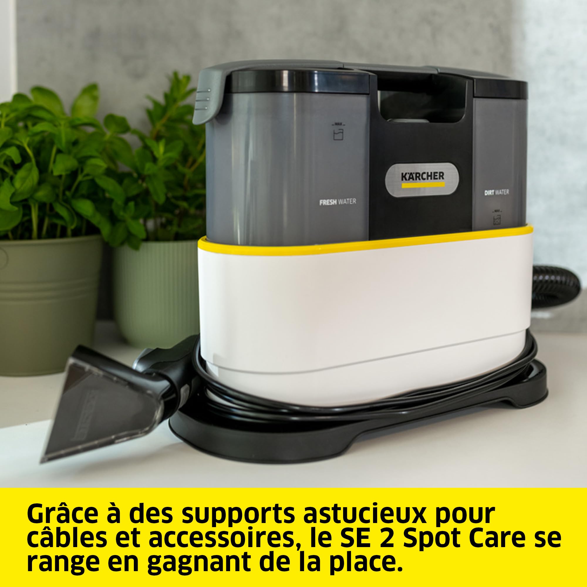 Kärcher Détacheur SE 2 Spot Care, puissance d'absorption : 450 W, réservoir d’eau propre: 1,5 l, surface : 2,89 m², poids: 4,2 kg, buse de lavage pour meubles, brosse pour taches et détergent RM 519