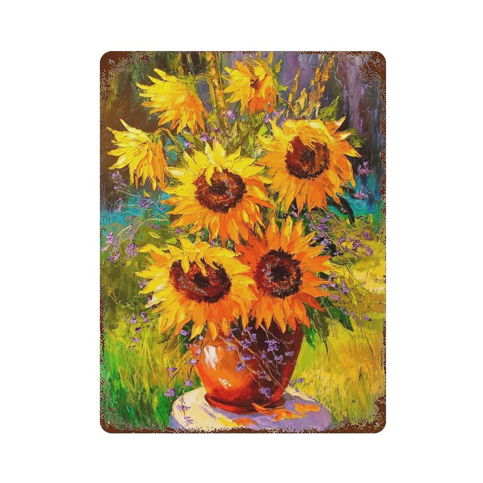 A Bouquet of Sunflowers 15.7"x11.8" Rustic Tin Plaque, Novelty Wall Decor for Living Room, Hallway And Home Decor