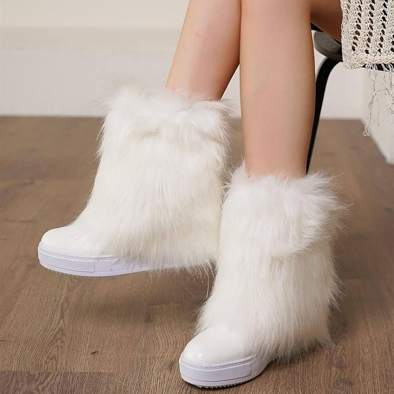 XEPST 2 Pairs Faux Fur Fuzzy Leg Warmers Furry Boot Covers for Women, Warm Fuzzy Boot Cuff Boot Sleeves 80s Leg Warmers for Party Costumes - Black, White - Image 7