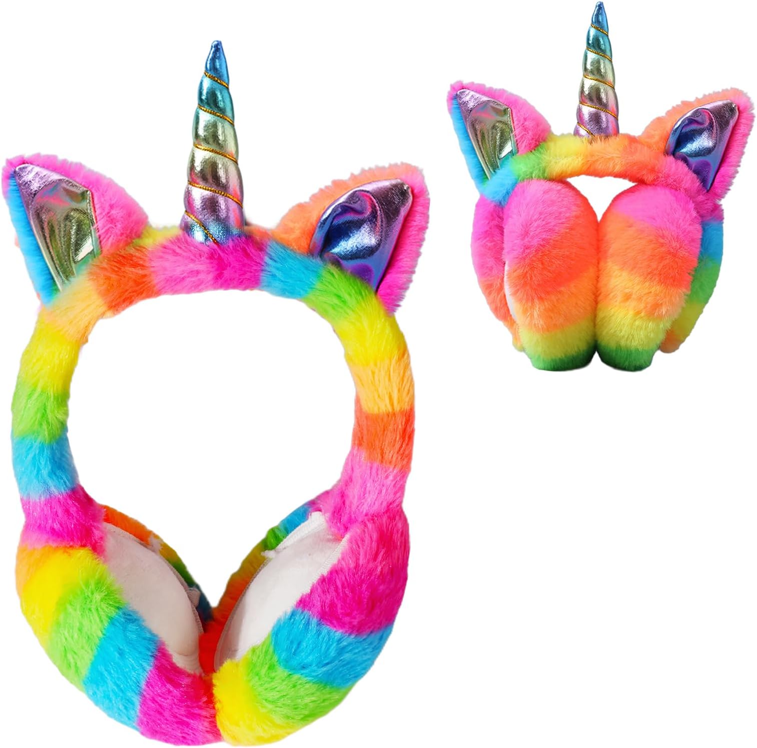Unicorn Earmuffs for Kids, Foldable Ear Muffs Cute Winter Warm Ear Warmer Plush Ear Covers for Indoor and Outdoor