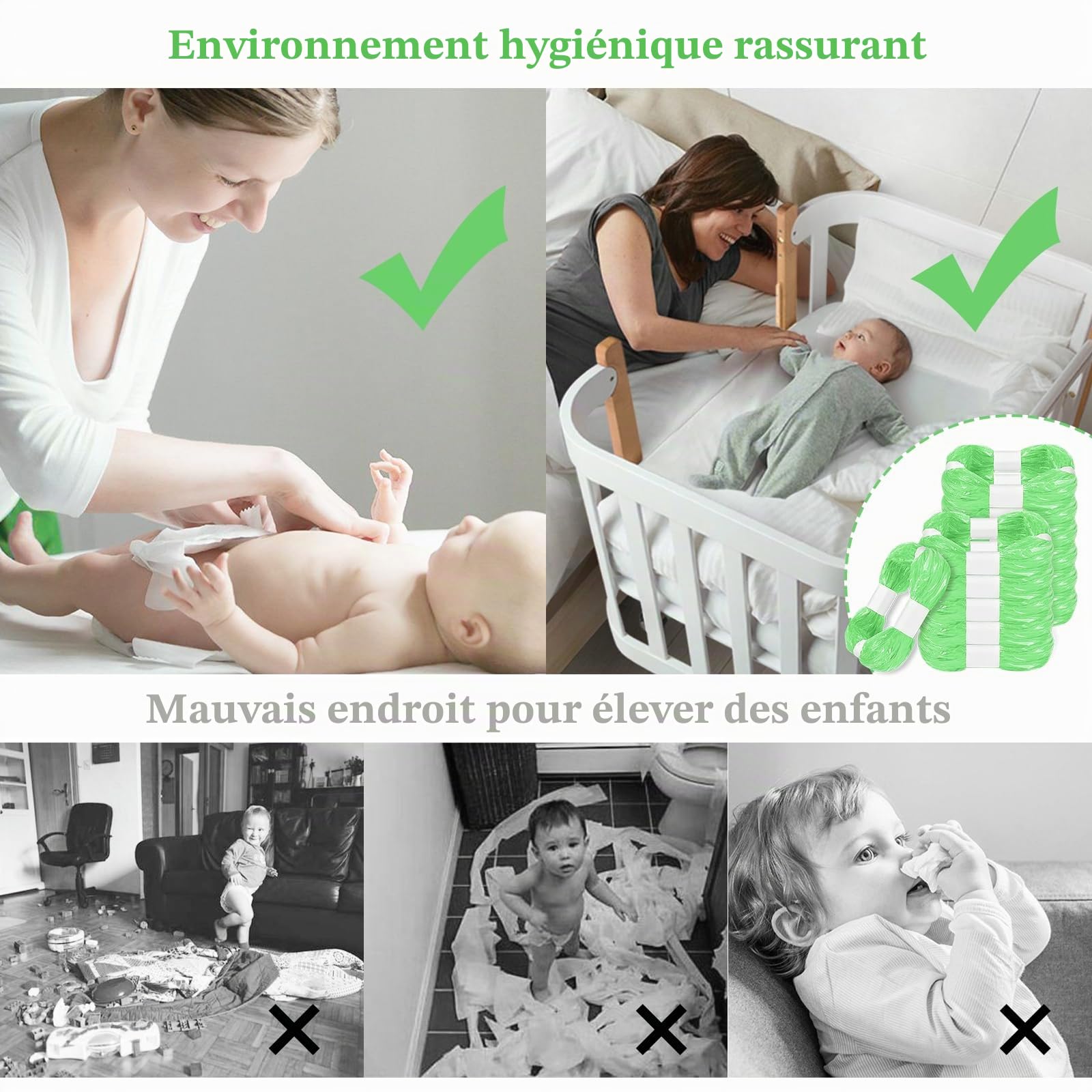 GIBOHOM Lot de 12 Recharge Poubelle à Couches, Antibactérien Anti-odeurs Compatible Tommee Tippee