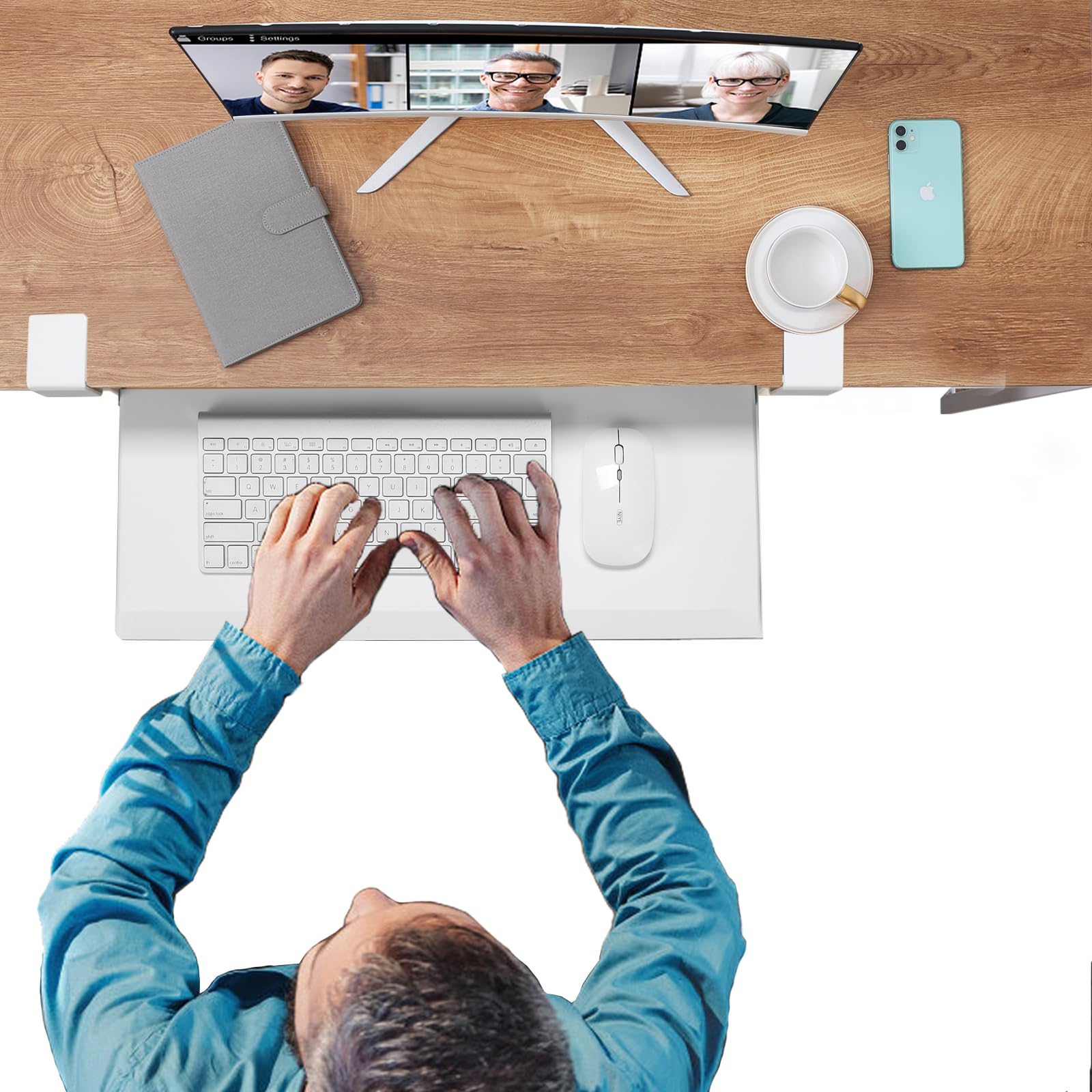 ETHU Bandeja para Teclado Bajo Mesa, Soporte para Teclado 500x300 mm con Abrazadera en C, Bandeja Teclado Deslizante y Ergonómica, Blanco