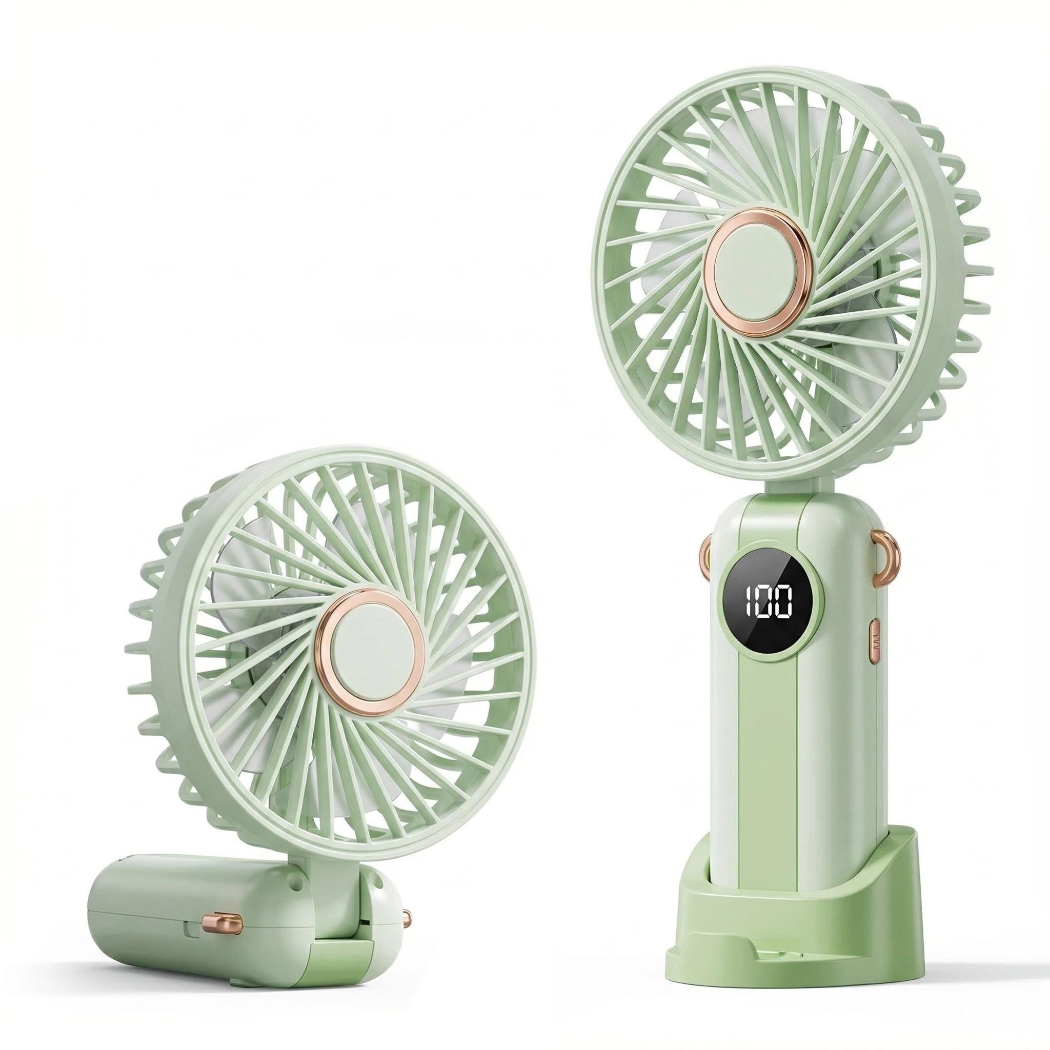SINJAETRQ Hand Held Fan,Portable Handheld USB Rechargeable Fans with 5 Speeds,Battery Operated Mini Fan Foldable Desk Desktop Fans with LED Display for Home Office Bedroom Outdoor Travel