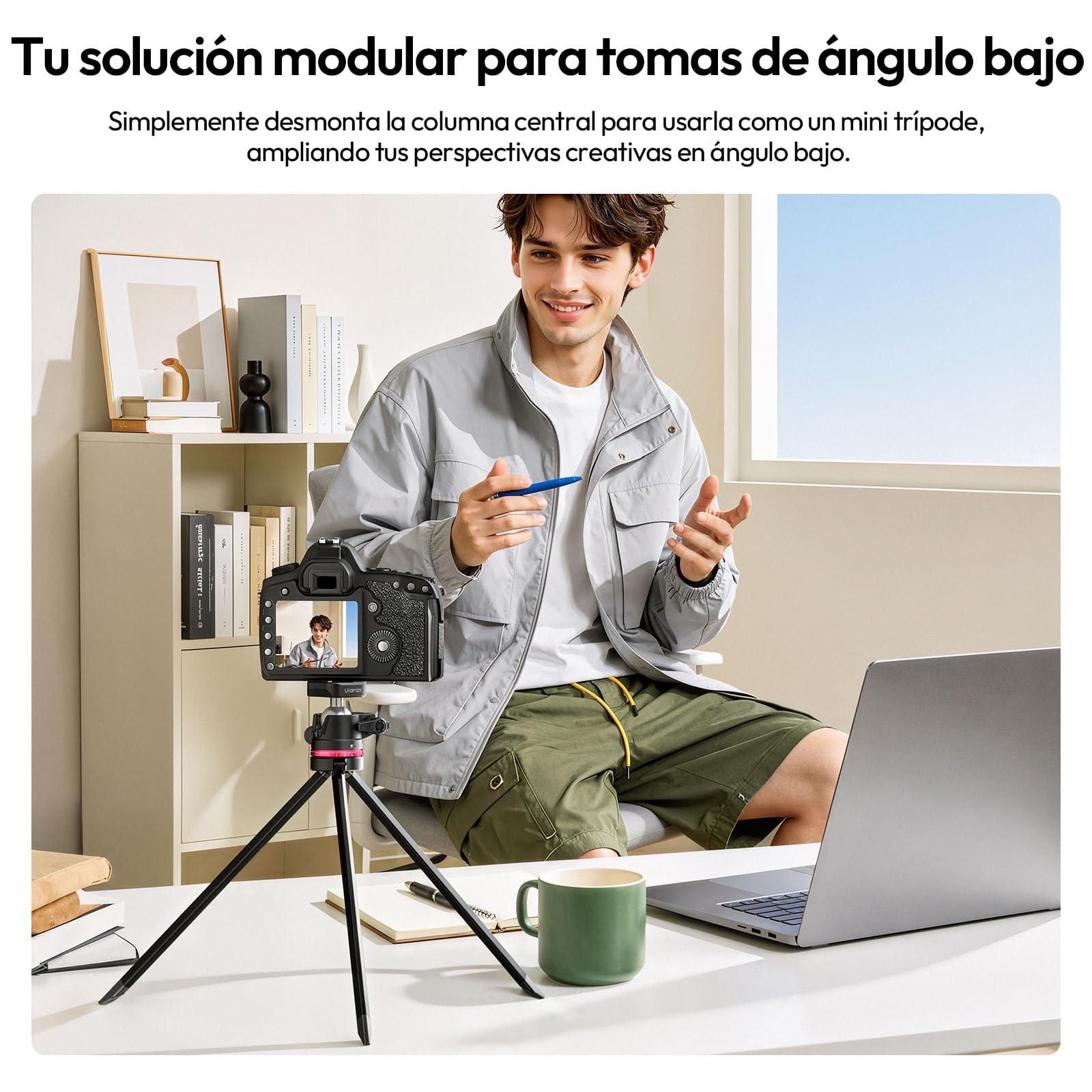 ULANZI TZ01 Trípode de Fibra de Carbono de 163cm, Trípode de Viaje 2 en 1 con Columna Central Desmontable, Soporte Ligero para Cámara y Móvil con Rótula de 360°, Sistema de Liberación Rápida Uka