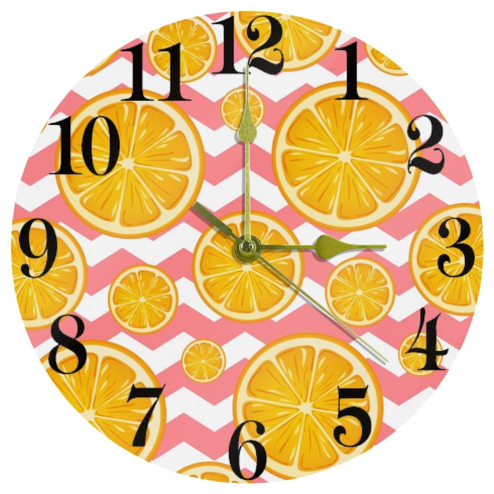 Horloge murale sans tic-tac silencieuse avec motif agrume orange 25 cm