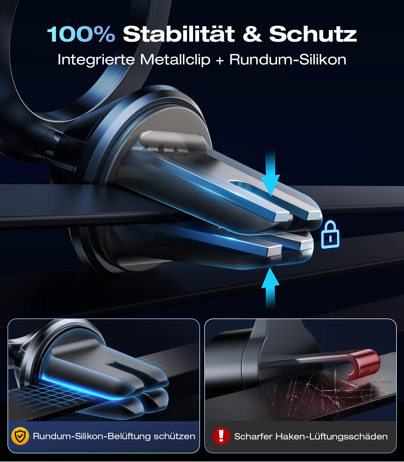 VICSEED Soporte magnético de metal para teléfono móvil Mgasafe [26 x N55 imanes más fuertes] ventilación [clip de metal integrado] Soporte de coche para iPhone 16 15 14 13 12 ProMax Samsung S24 Ultra