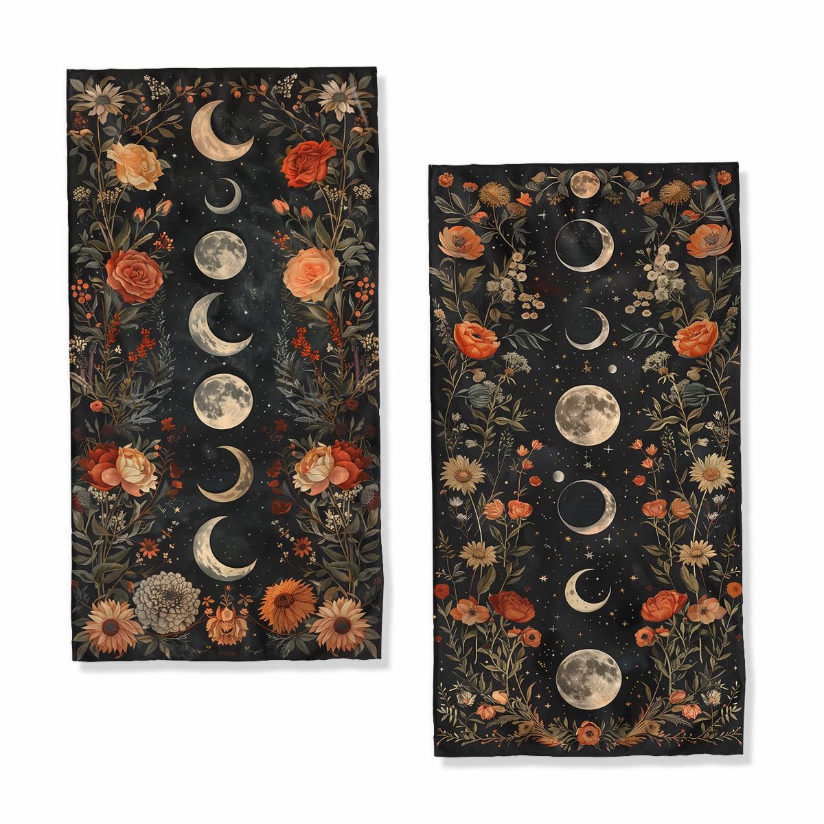 LXCSBD Moon Phases Boho Bath Hand Towels Absorbent Floral Botanic Gothic Bohemian Flower Bathroom Kitchen Towels Set of 2 Face Towels for Bathroom Gym