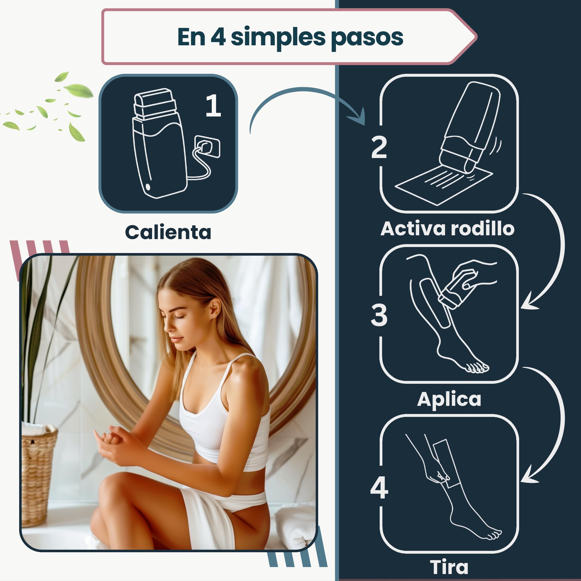 Cera Depilatoria Roll On Kit. Calentador Cera Roll On + 2 Cartuchos Roll On Cera Depilatoria + 100 Bandas Depilatorias. Descubre los beneficios del argán. Luxe RollOn