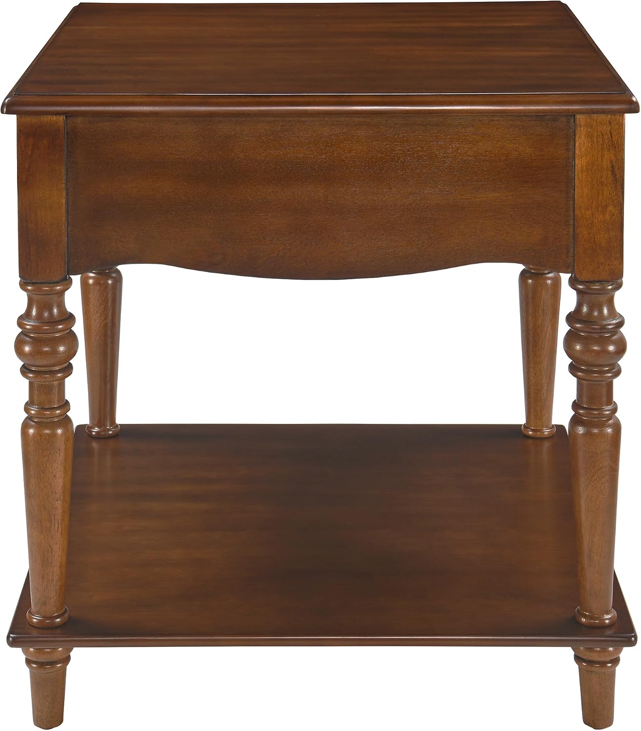 Large Side Table with Leg, Solid Wood with Drawer Beside Table with Storage Shelf, 2-Tier Sofa Side Table, Telephone Table for Living Room, No-Tools Assembly, Caramel Brown,CJZ-C008-DR