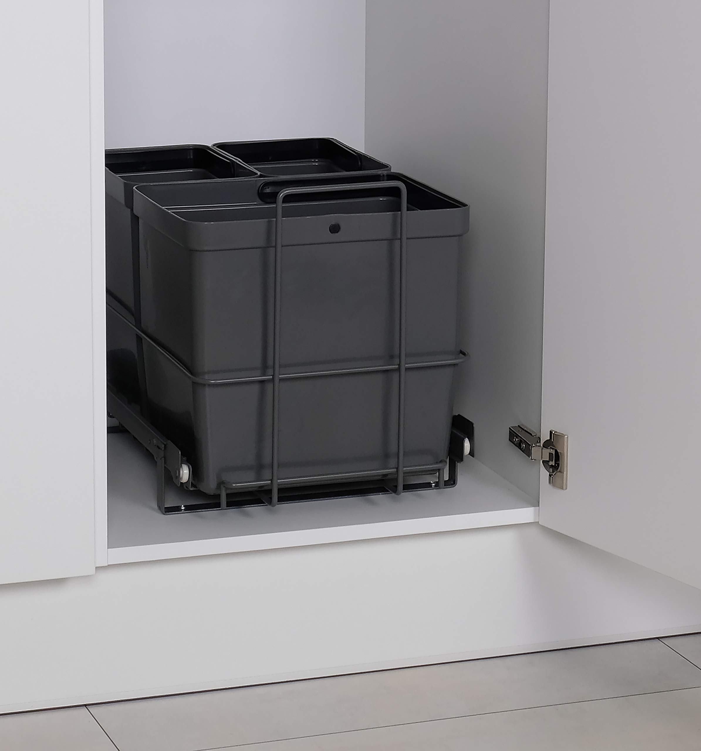 LM 79/3 Wysuwany Kosz na Śmieci do Zabudowy - 1x16L 2x8L, System Segregacji w Kolorze Antracytowym, 33,2 x 48 x 35,5 cm - Szafka pod Umywalkę